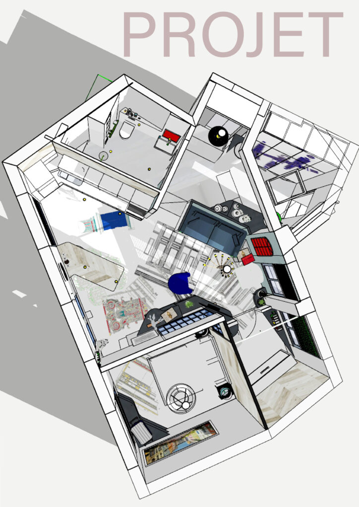 Visuel 3D du projet général de réagencement et rénovation, terminé, vu de haut